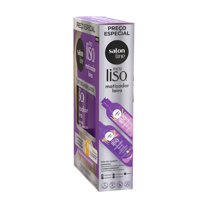 Salon Line Meu Liso Matizador Loiro Shampoo & Conditioner Kit – back label – Buy now at MKPBR.COM – Worldwide Shipping