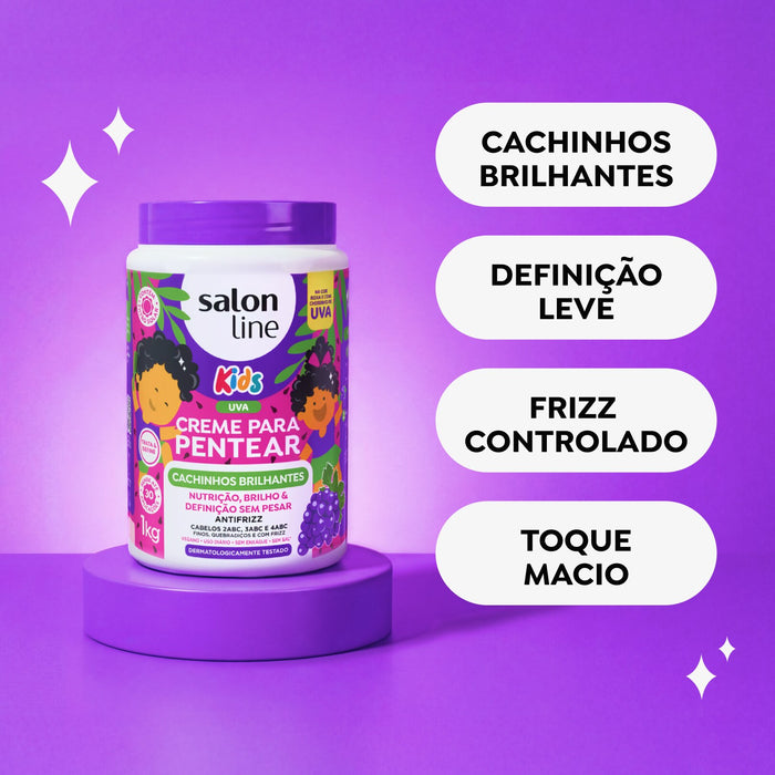 Salon Line Kids Cachinhos Brilhantes Grape Combing Cream – detail – Buy now at MKPBR.COM – Worldwide Shipping