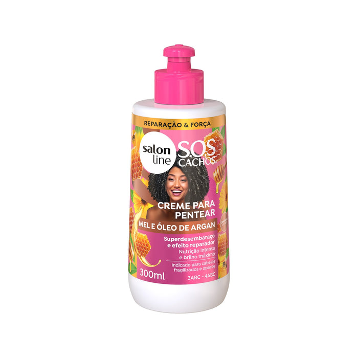Salon Line S.O.S Cachos Honey & Argan Oil Leave-In Styling Cream – front view – Buy now at MKPBR.COM – Worldwide Shipping