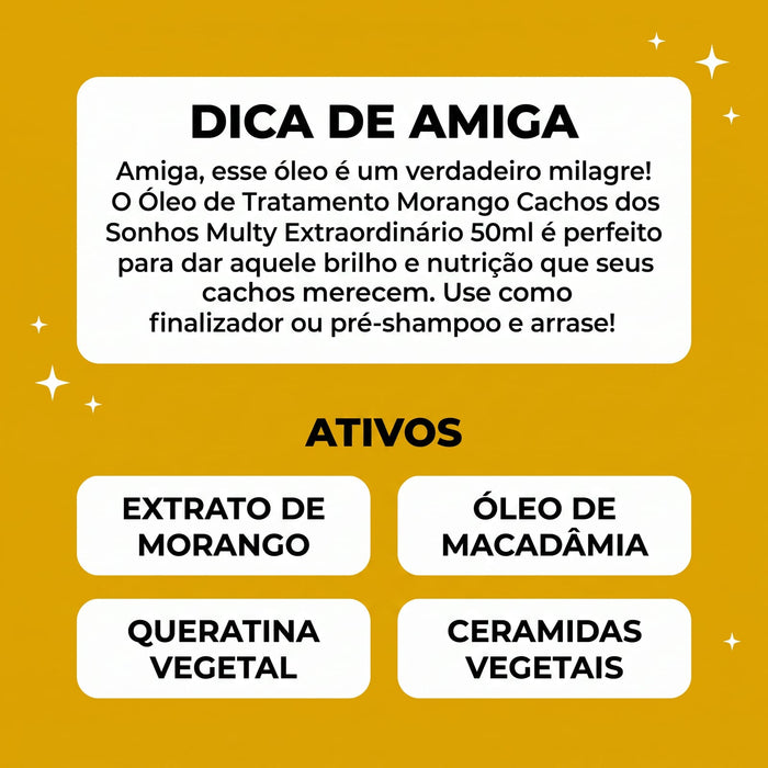 Salon Line Cachos dos Sonhos Multy Extraordinário Strawberry & Macadamia Treatment Oil – back label – Buy now at MKPBR.COM – Worldwide Shipping