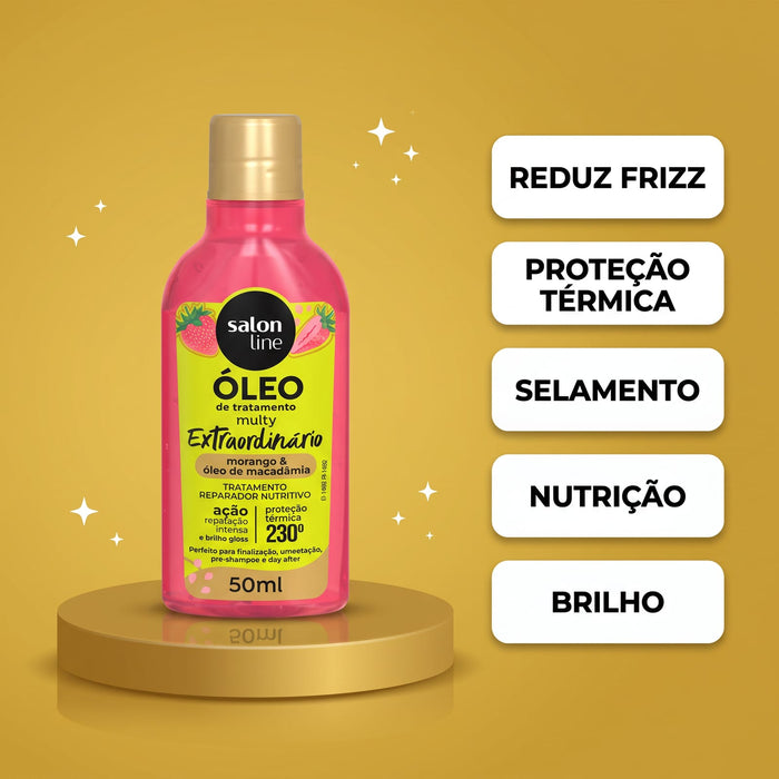 Salon Line Cachos dos Sonhos Multy Extraordinário Strawberry & Macadamia Treatment Oil – detail – Buy now at MKPBR.COM – Worldwide Shipping