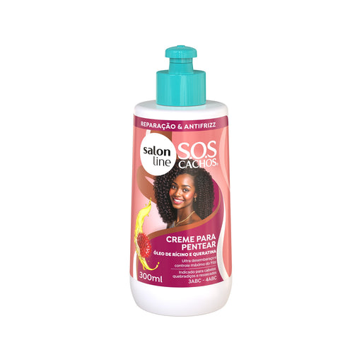 Salon Line S.O.S Cachos Castor Oil & Keratin Leave-In Styling Cream – front view – Buy now at MKPBR.COM – Worldwide Shipping