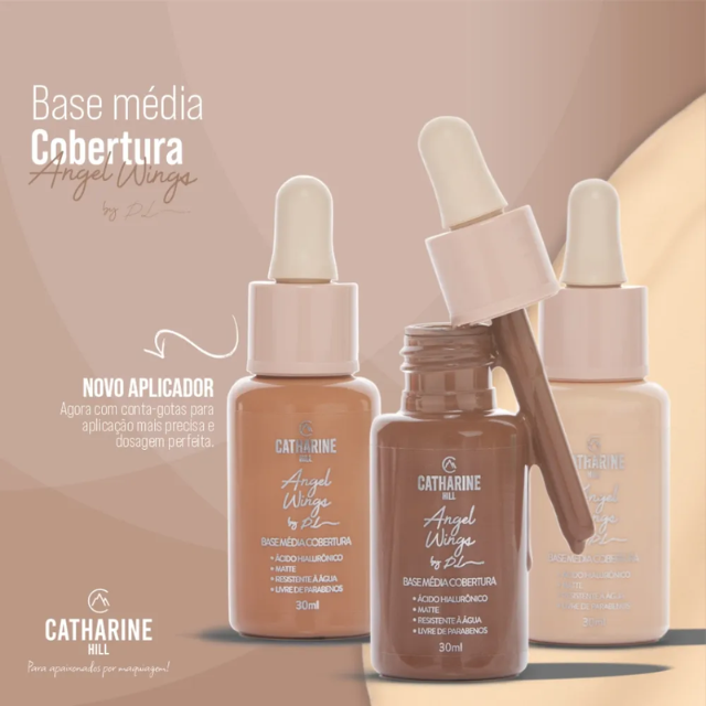 Catharine Hill Angel Wings Medium Coverage Foundation by Pri Lessa – Oil-Free Waterproof 1.01 fl oz (30ml) – Vegan hyaluronic hydration – Buy now at MKPBR.COM – Worldwide Shipping
