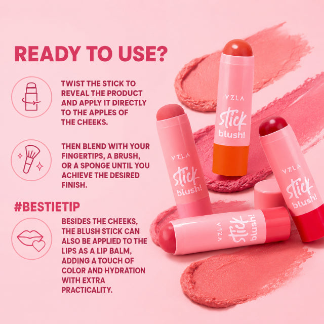 Vizzela Cream Blush Stick Effortless Application and Blend – Buy now at MKPBR.COM – Worldwide Shipping