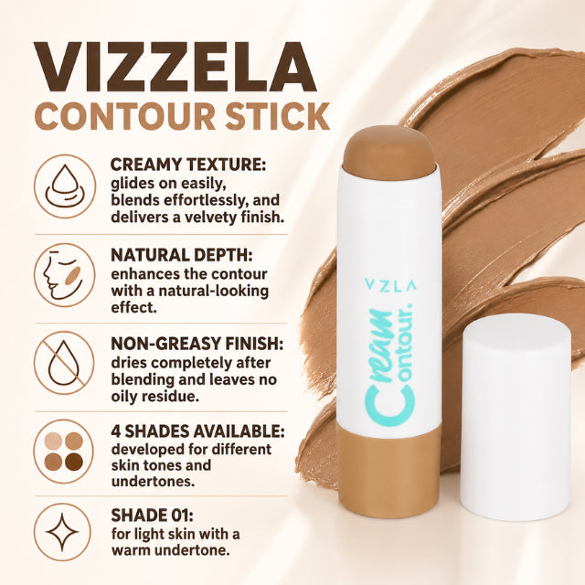 Vizzela Cream Contour Stick – 4 Shades, Velvety Finish, Easy Blend, Natural Depth