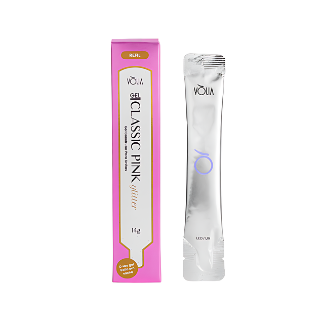Vòlia Classic Pink Glitter Builder Gel 14g sparkling rose effect with incorporated glitter – Buy now at MKPBR.COM – Worldwide Shipping