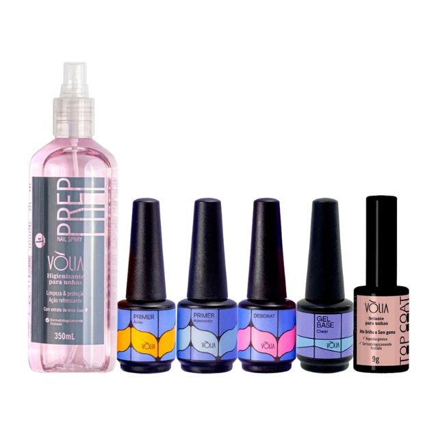 Vòlia Complete Professional Nail Prep & Finish Kit 6-piece gel system for superior adhesion – Buy now at MKPBR.COM – Worldwide Shipping