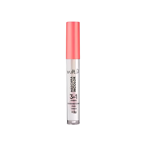 Front view of Vult 3-in-1 Clear Mascara tube, highlighting its triple function as lash primer, shaper, and fixer – Buy now at MKPBR.COM – Worldwide Shipping