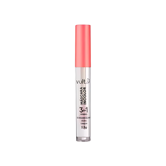 Front view of Vult 3-in-1 Clear Mascara tube, highlighting its triple function as lash primer, shaper, and fixer – Buy now at MKPBR.COM – Worldwide Shipping