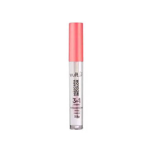 Front view of Vult 3-in-1 Clear Mascara tube, highlighting its triple function as lash primer, shaper, and fixer – Buy now at MKPBR.COM – Worldwide Shipping