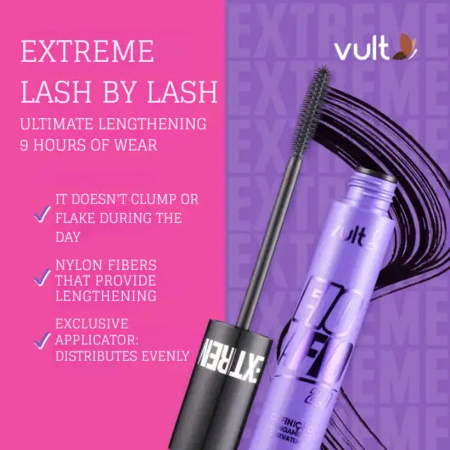 Vult Extreme Fio a Fio 2.0 Mascara showcasing ultimate lengthening, no clumping, and advanced nylon fiber technology – Buy now at MKPBR.COM – Worldwide Shipping