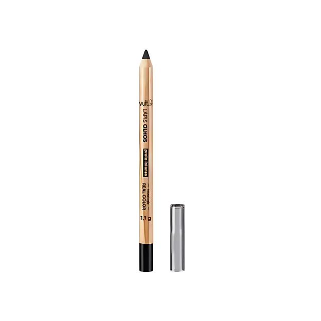 Vult Eye Pencil in Intense Black, 0.04 oz (1.1g), product shot with cap removed, showcasing its precision tip for detailed eye definition – Buy now at MKPBR.COM – Worldwide Shipping