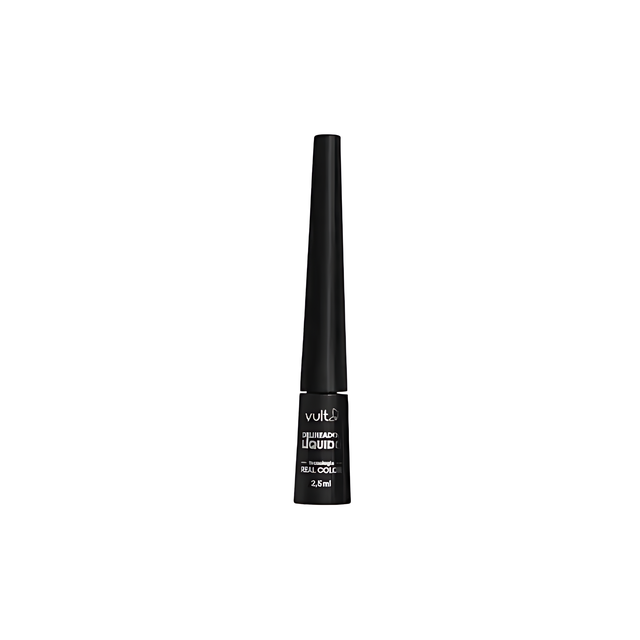 Front view of Vult Liquid Eyeliner in Black, 0.08 fl oz (2.5ml), showcasing its sleek packaging and intense color claim– Buy now at MKPBR.COM – Worldwide Shipping