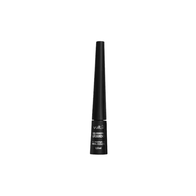 Front view of Vult Liquid Eyeliner in Black, 0.08 fl oz (2.5ml), showcasing its sleek packaging and intense color claim– Buy now at MKPBR.COM – Worldwide Shipping