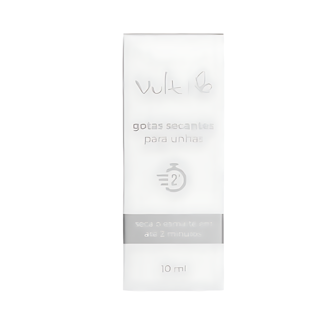 Front packaging of Vult Nail Drying Drops, showcasing the Vult logo, product name, and the claim 'dry in 2 minutes' – Buy now at MKPBR.COM – Worldwide Shipping