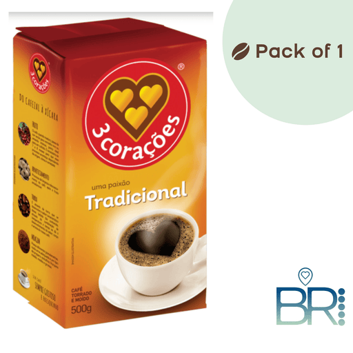 3 CORAÇÕES Traditional Roasted and Ground Coffee - 500g MKPBR - Brazilian Brands Worldwide