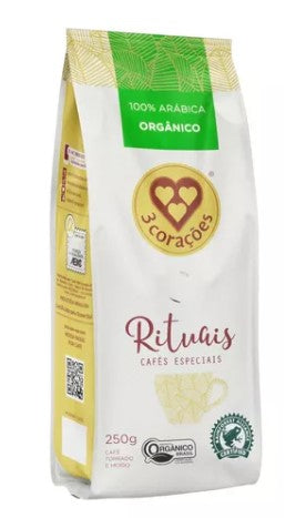3 Corações Rituais Organic - Roasted and Ground Coffee 250g - Brazilian Coffee MKPBR - Brazilian Brands Worldwide