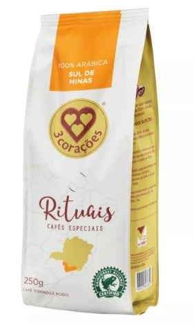 3 Corações Rituais Sul de Minas - Roasted and Ground Coffee 250g - Brazilian Coffee MKPBR - Brazilian Brands Worldwide
