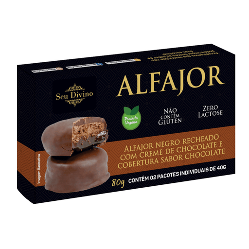 ALFAJOR - Seu Divino - Dark Alfajor - Vegan - Stuffed with Gluten Free Vegan Chocolate Cream - 80g MKPBR - Brazilian Brands Worldwide