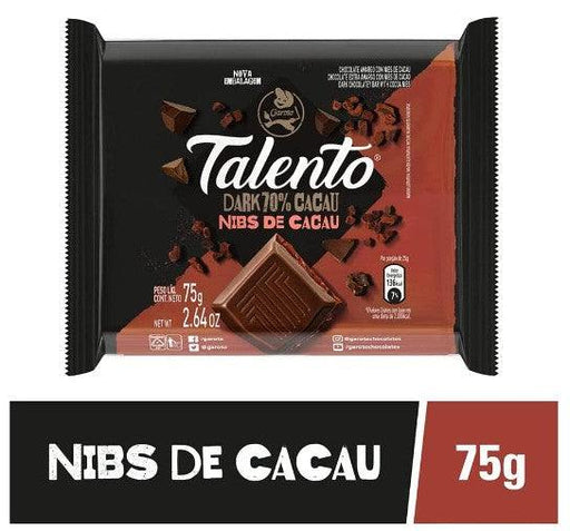 Chocolate Talento Dark Nibs Cacau 75g - Garoto MKPBR - Brazilian Brands Worldwide