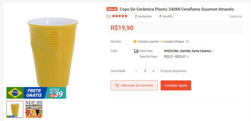 Personal Shopper | Buy from Brazil - Copo De Cerâmica Plastic 240Ml Ceraflame Gourmet Amarelo - DDP- MKPBR - Brazilian Brands Worldwide