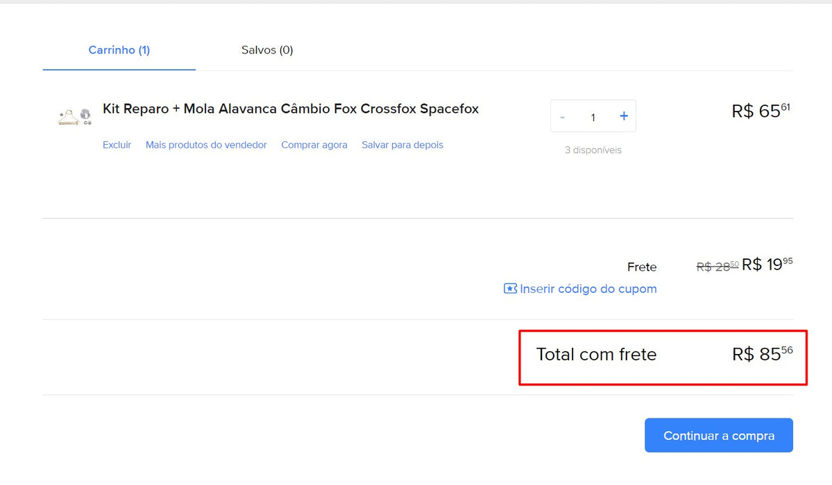 Personal Shopper | Buy from Brazil -Kit Reparo + Mola Alavanca Câmbio Fox Crossfox Spacefox - 1 item (DDP)- MKPBR - Brazilian Brands Worldwide