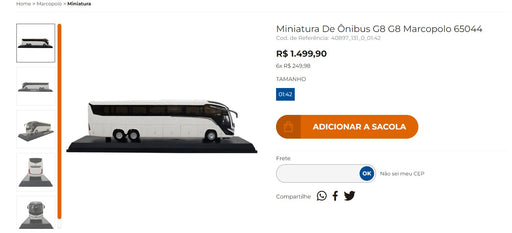 Personal Shopper | Buy from Brazil - Miniatura De Ônibus G8 G8 Marcopolo 65044 - 1 unit(DDP)- MKPBR - Brazilian Brands Worldwide