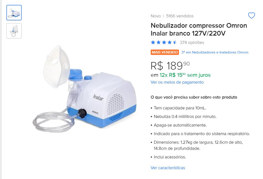 Personal Shopper | Buy from Brazil - Nebulizador compressor Omron Inalar branco 127V/220V- MKPBR - Brazilian Brands Worldwide