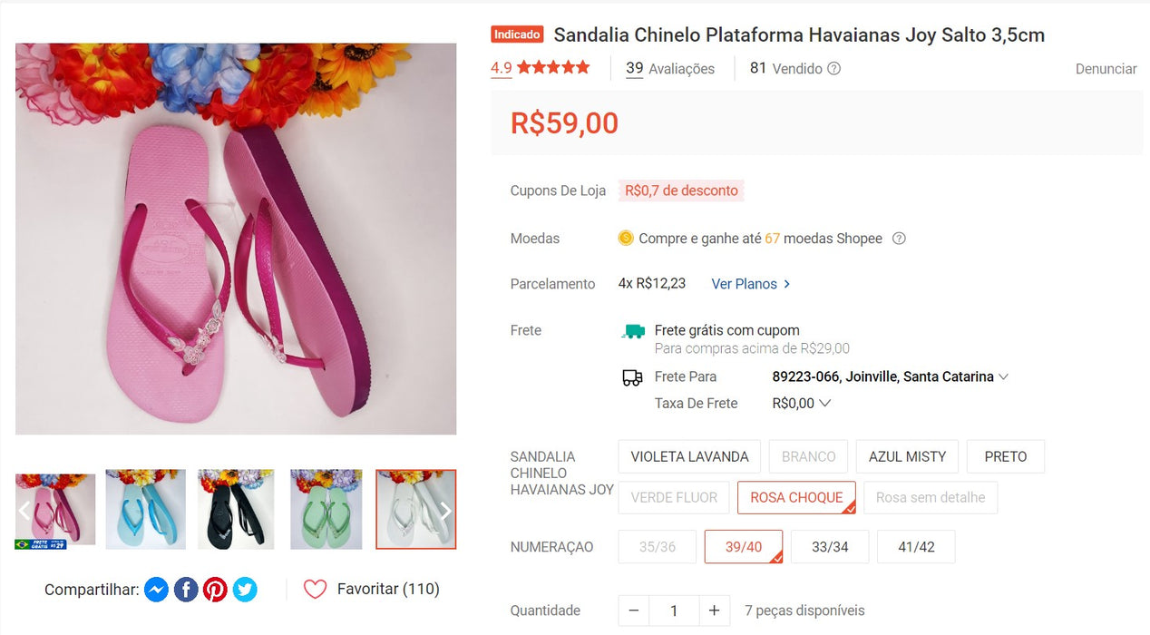 Personal Shopper | Buy from Brazil - SANDALIAS HAVAIANAS JOY n° 39/40 - 3 items (2) - DDP MKPBR - Brazilian Brands Worldwide