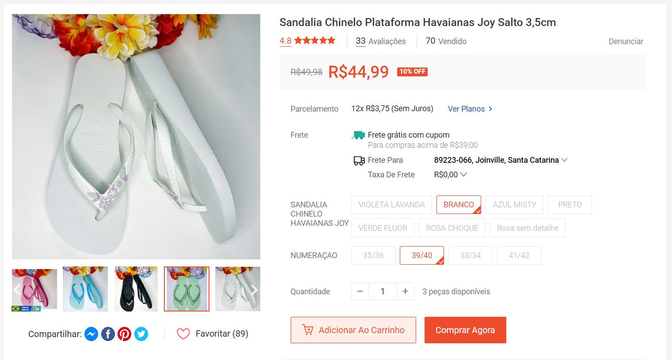 Personal Shopper | Buy from Brazil - SANDALIAS HAVAIANAS JOY n° 39/40 - 3 items (DDP)- MKPBR - Brazilian Brands Worldwide