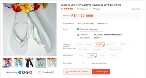 Personal Shopper | Buy from Brazil - SANDALIAS HAVAIANAS JOY n° 39/40 - 3 items (DDP)- MKPBR - Brazilian Brands Worldwide