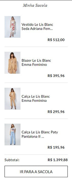 Personal Shopper | Buy from Brazil - Set of clothes - 4 ITEMS Lelis Blanc- MKPBR - Brazilian Brands Worldwide