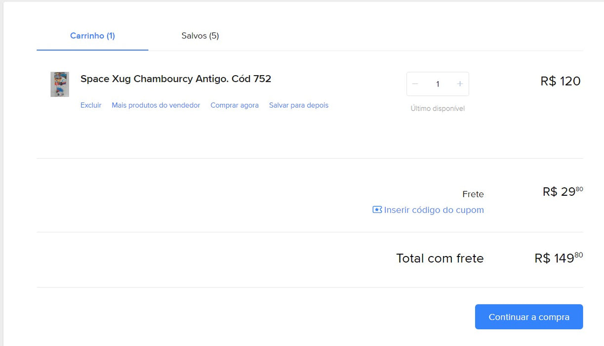 Personal Shopper | Buy from Brazil - Space Xug Chambourcy Antigo. Cód 752- 1 unit (DDP) - MKPBR - Brazilian Brands Worldwide