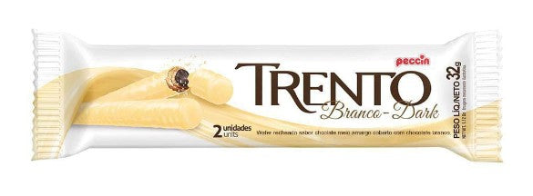 Trento White chocolate covered wafers - chocolate filling - 32gr- Box Of 16 - Peccin MKPBR - Brazilian Brands Worldwide