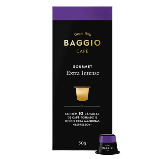 Baggio Café Extra Intenso Nespresso compatible coffee capsules, 10 count, showcasing intense flavor. – Buy now at MKPBR.COM – Worldwide Shipping
