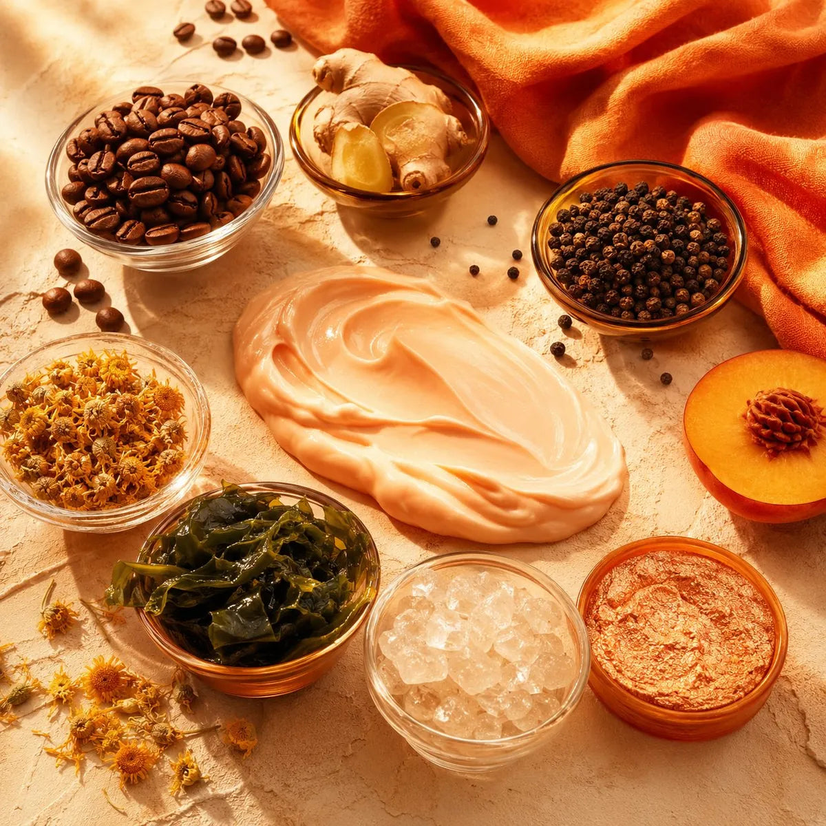 Peach Up key ingredients: coffee, ginger, black pepper, arnica and peach